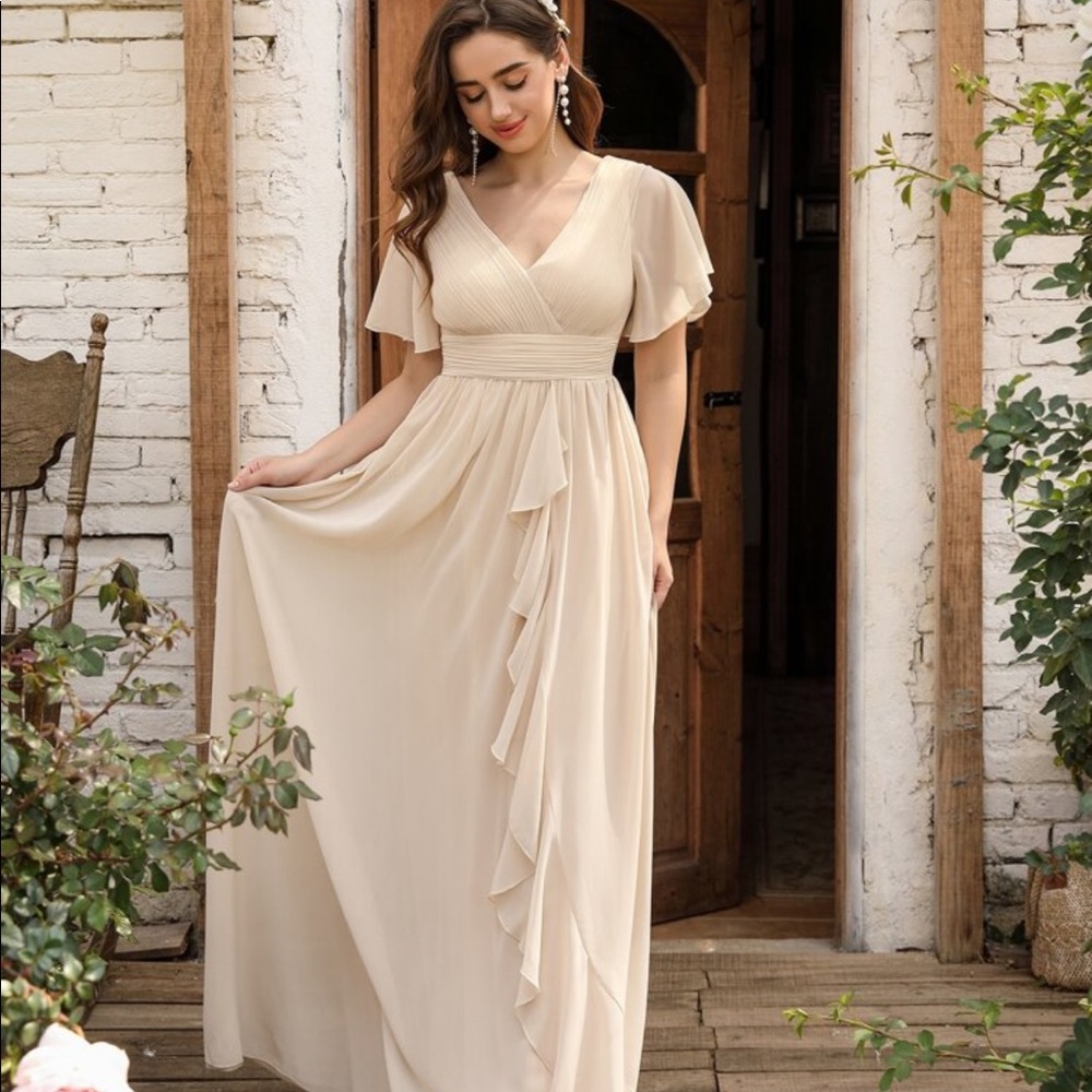 Ruffle Trim Chiffon Maxi Dress Small